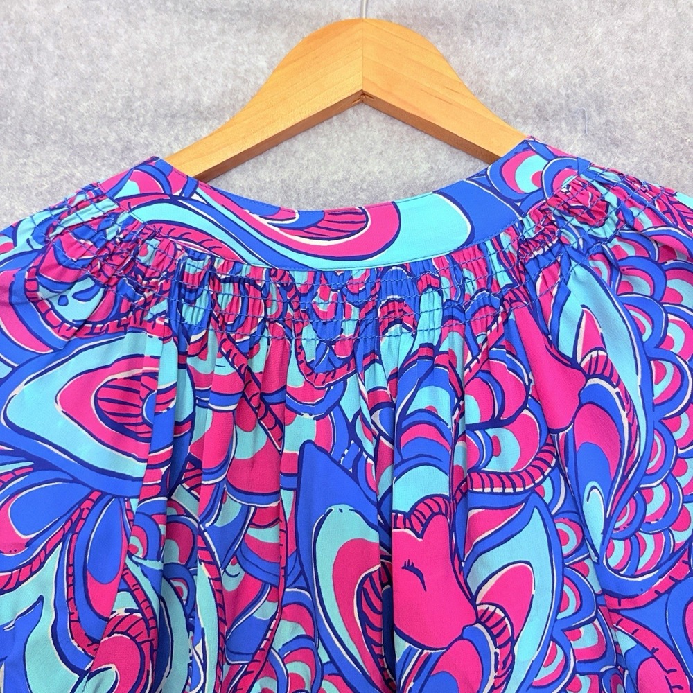 LILLY PULITZER Womens 100% Silk Elsa Multicolored Paisley Blouse Top Sz Medium - Picture 6 of 9